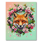 Artistic Fox Portrait with Cherry Blossoms Rug