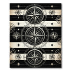 Monochrome Maritime Compass Nautical Stripe Floor Art Rug