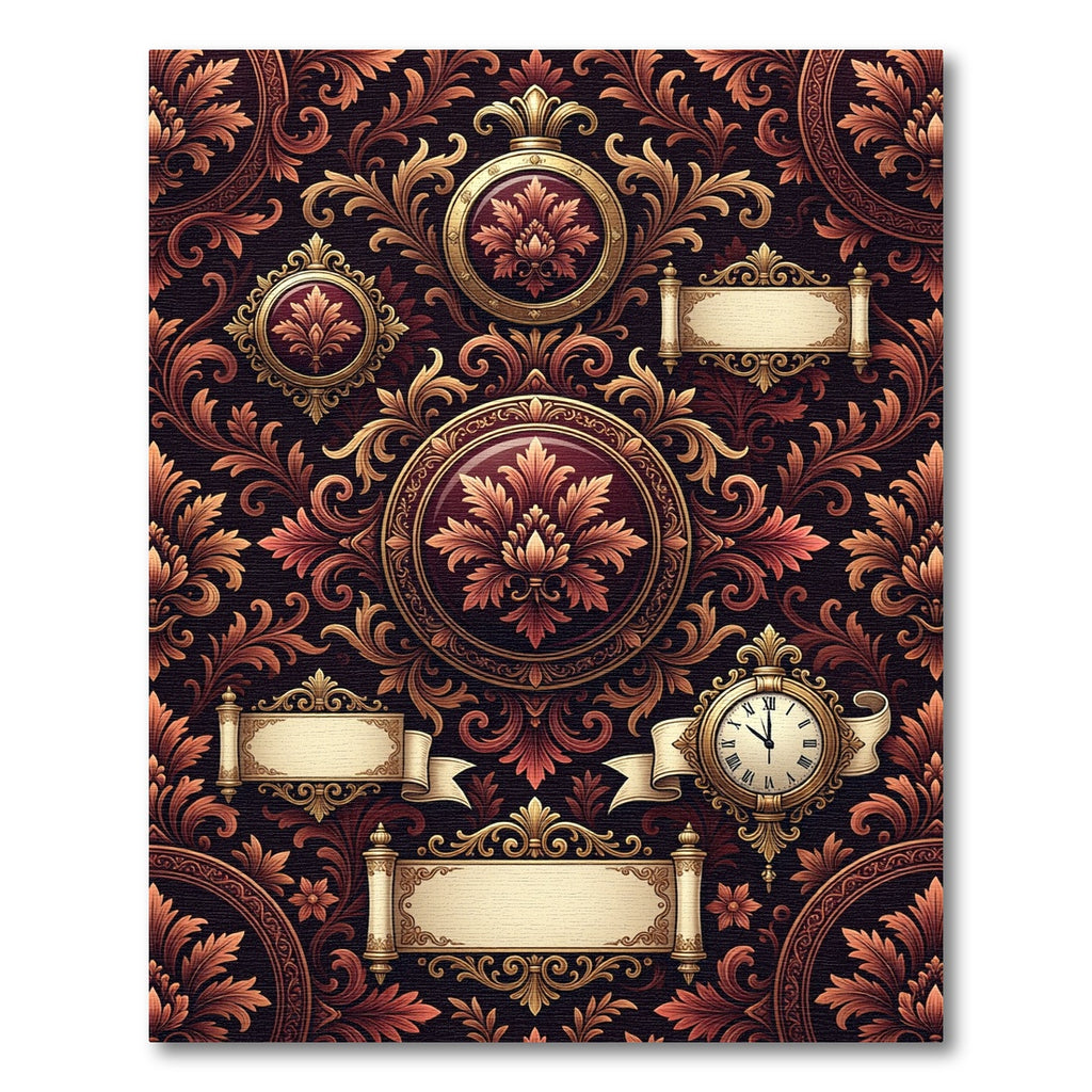 Regal Red Floral Gilded Scrollwork Rug