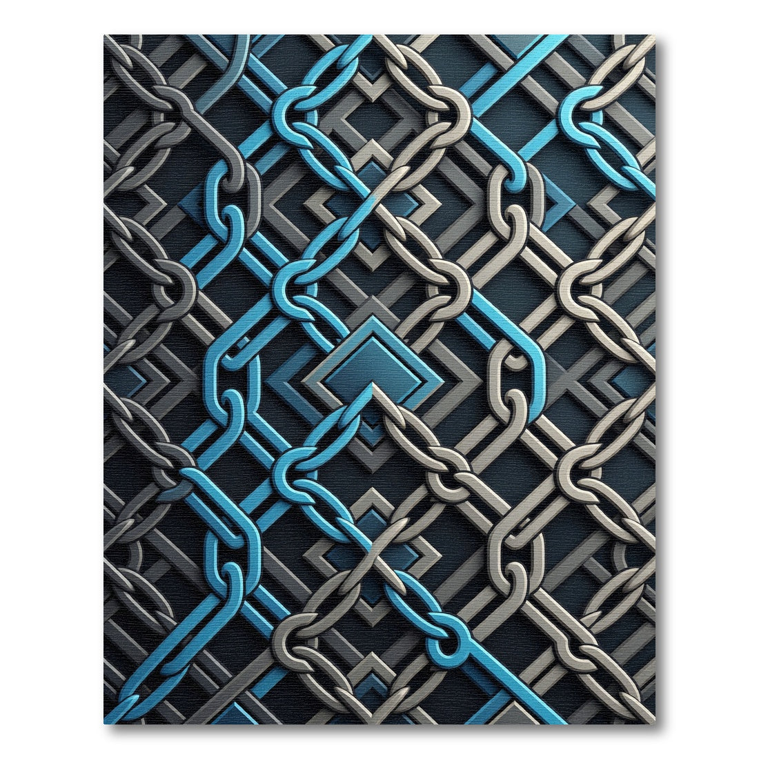 Abstract Navy and Silver Interlocking Chain Rug