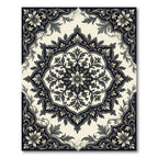 Elegant Monochrome Floral Medallion Square Centerpiece Rug