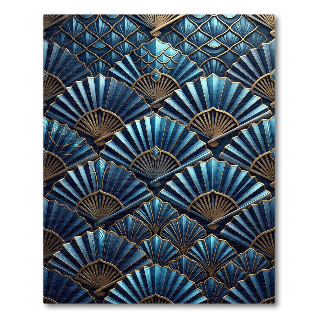 Art Deco Teal Gold Fan Arrangement Rug