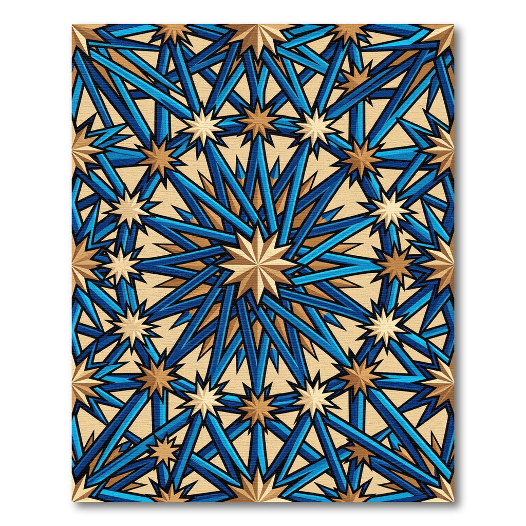 Geometric Starburst Azure and Gold Medallion Rug