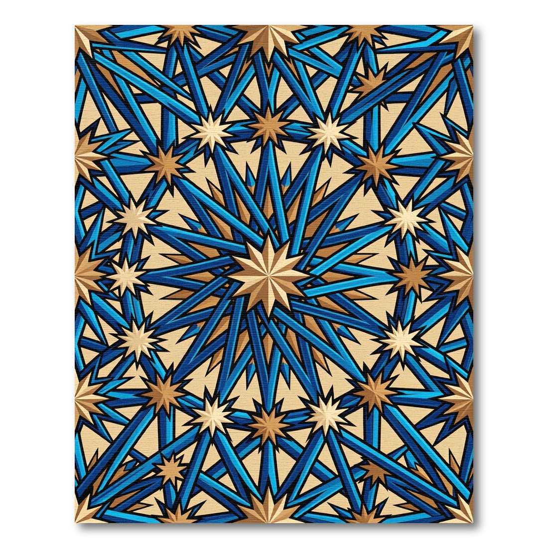 Geometric Starburst Azure and Gold Medallion Rug