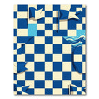 Blue and White Nautical Checkered Wave Rug