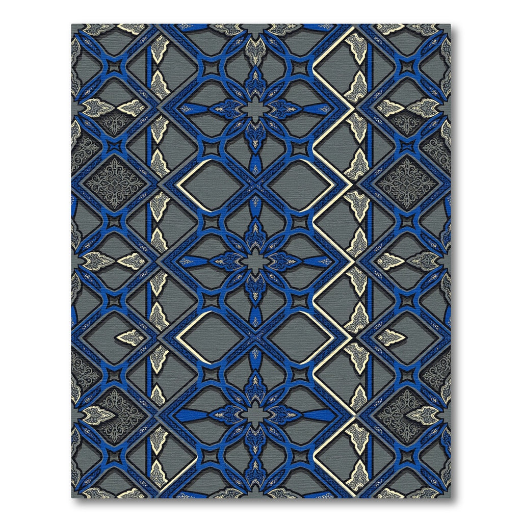 Ornate Blue Gray Geometric Lattice Rug