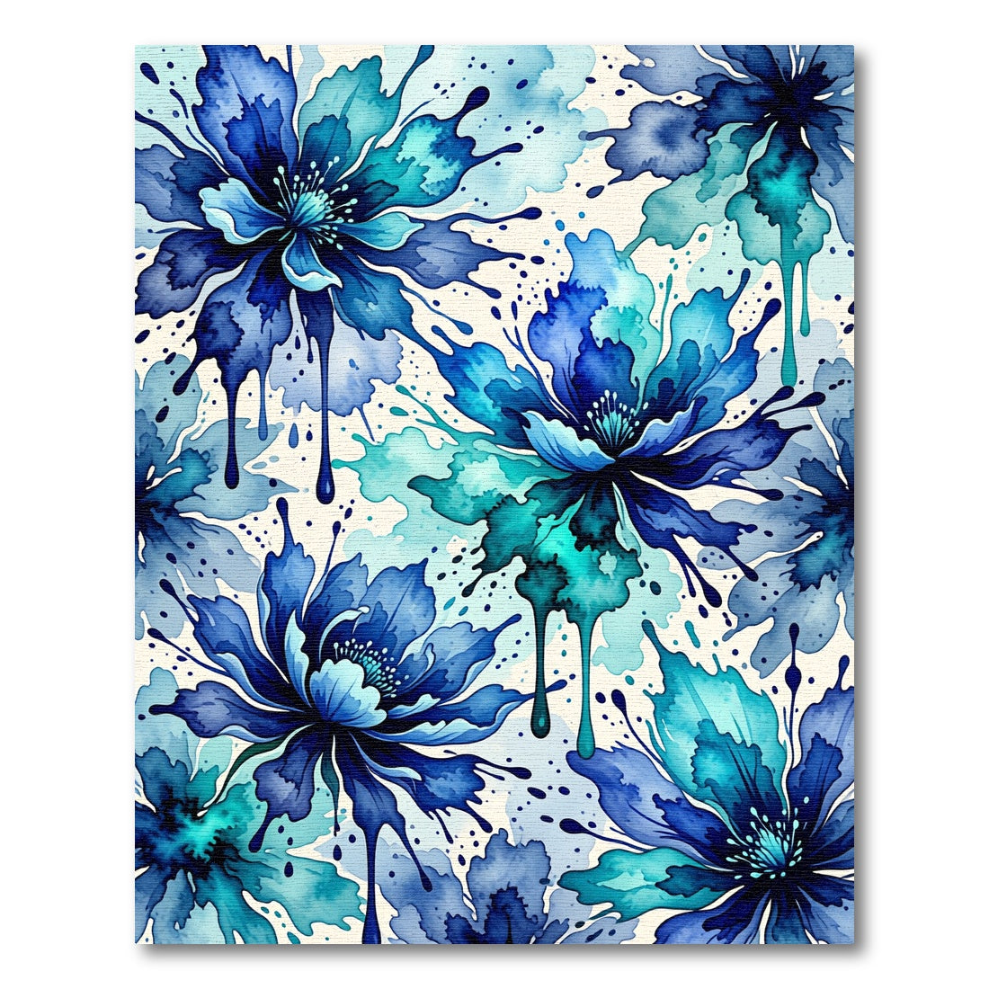 Abstract Indigo Floral Watercolor Wash Rug