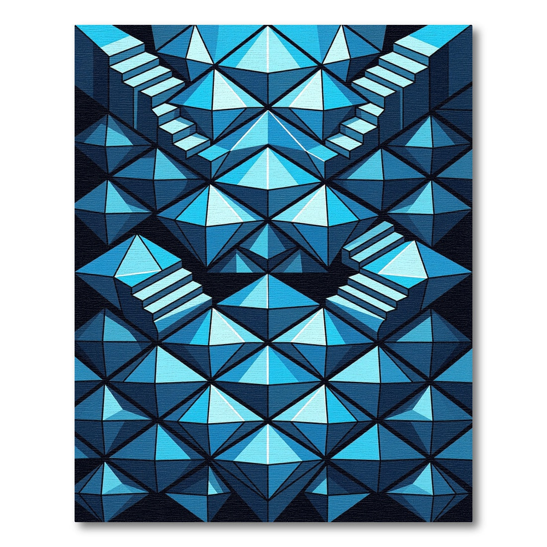 Geometric Teal Staircase Illusion Rug