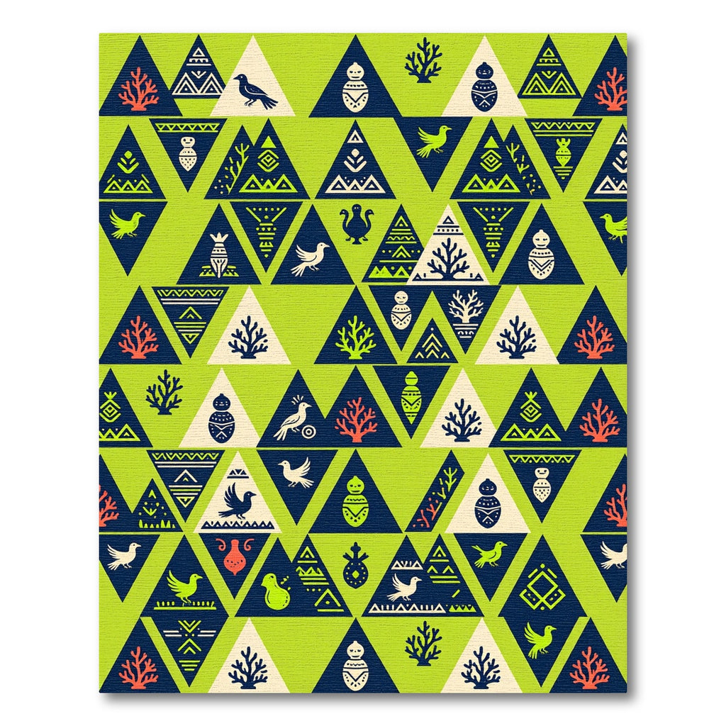 Whimsical Tribal Bird Trees Triangle Pattern Rug