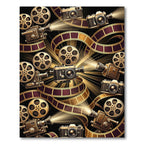 Cinematic Golden Film Reel Camera Collage Rug