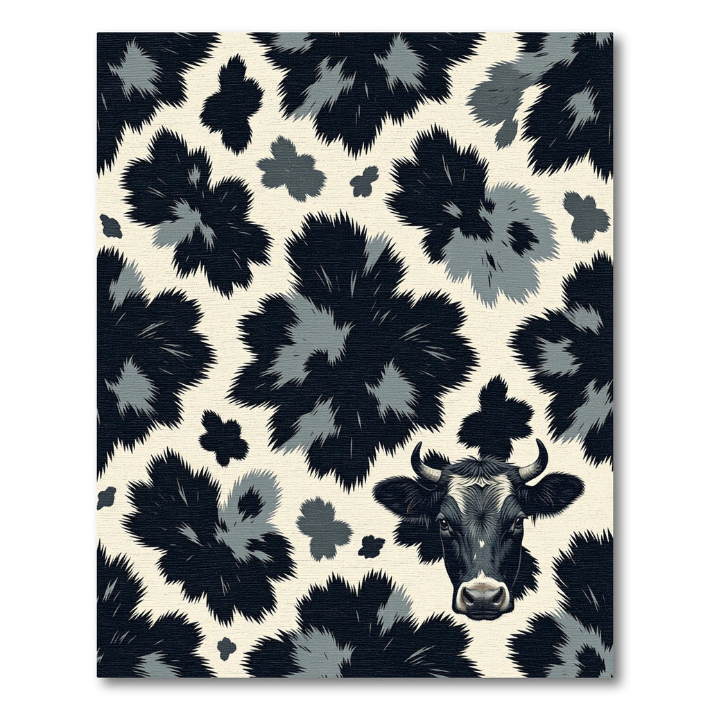 Abstract Black and White Cow Illustration Rug