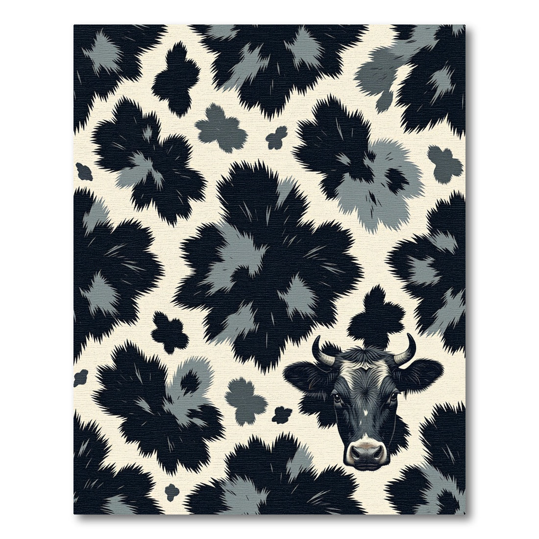 Abstract Black and White Cow Illustration Rug