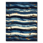 Abstract Navy Blue Gold Wave Lines Rug