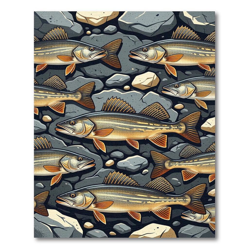 River Fish and Stone Mosaic Rug
