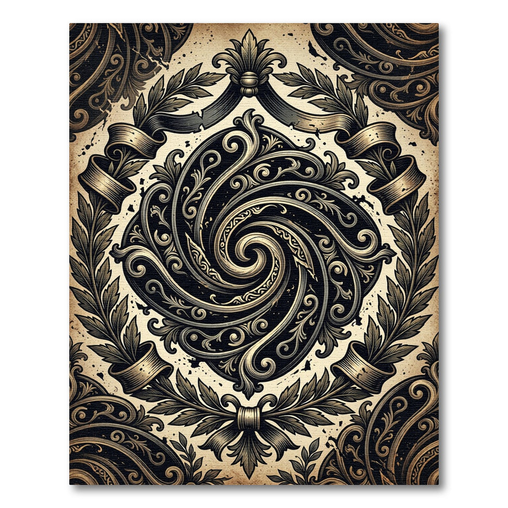 Baroque Golden Swirl Embellished Crest Rug