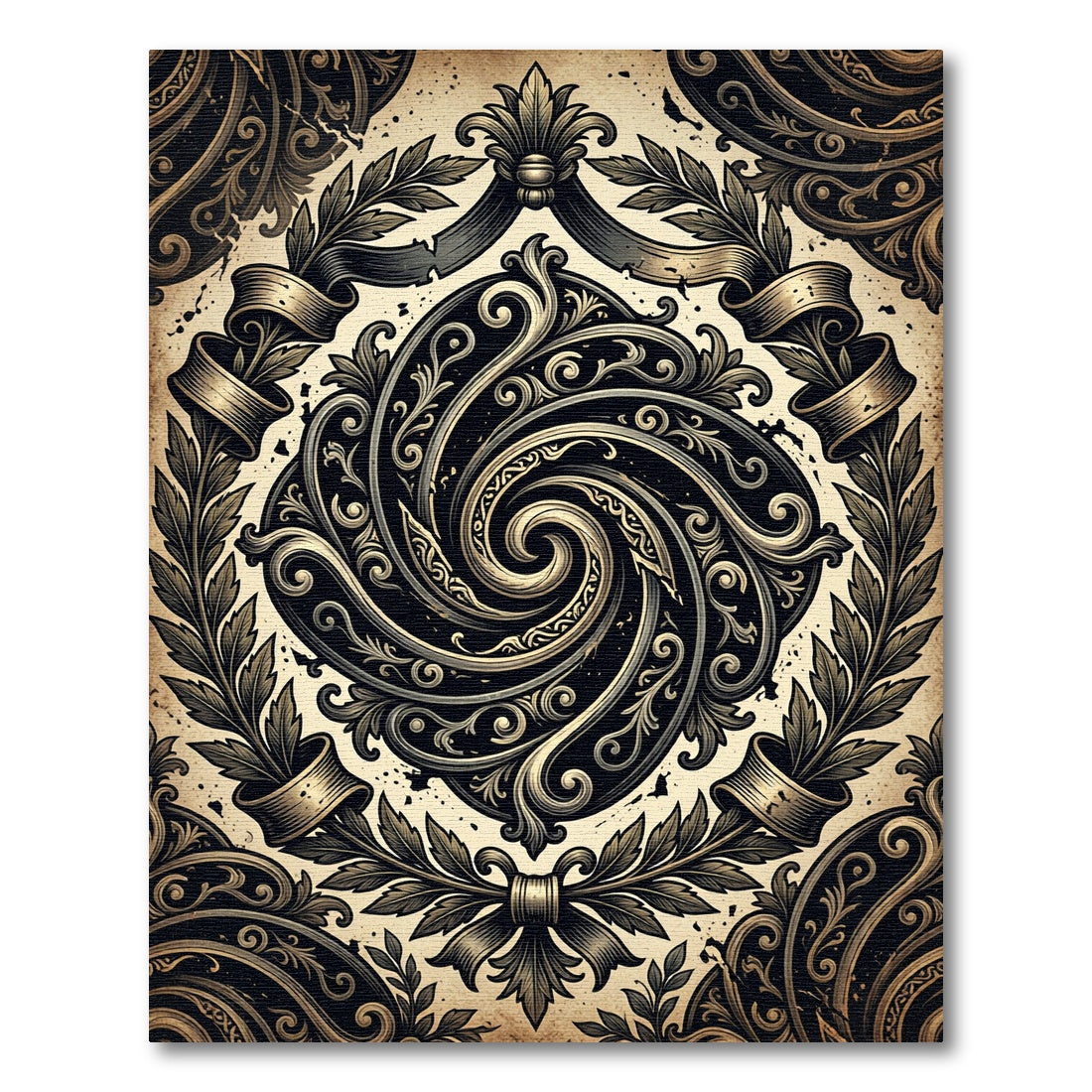 Baroque Golden Swirl Embellished Crest Rug