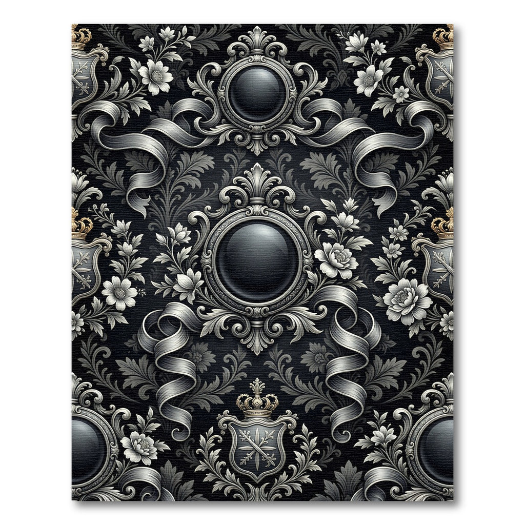 Ornate Silver Floral Emblem Rug