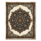Ornate Black Orange Floral Mandala Rug