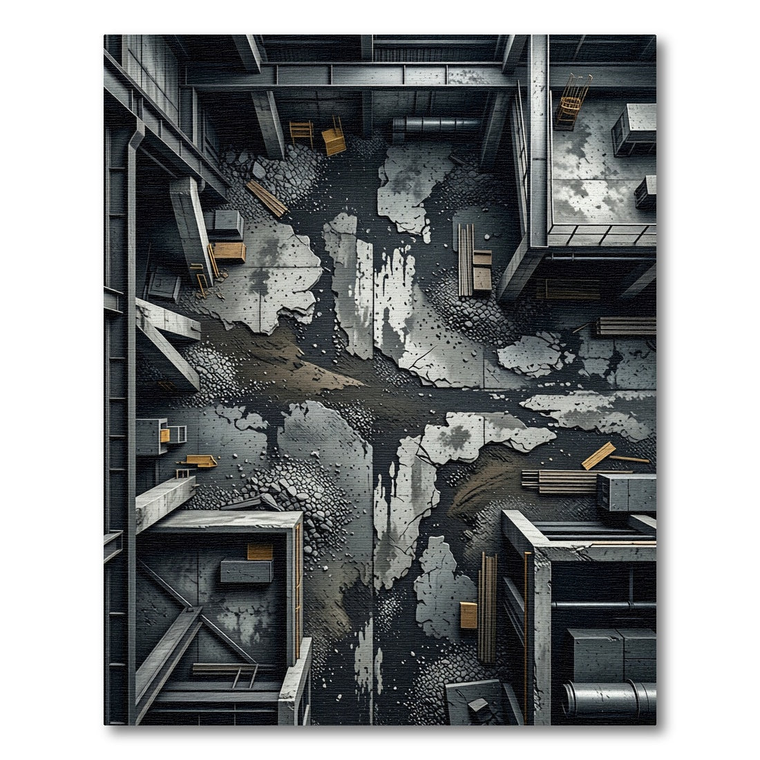 Industrial Cracked Concrete Grunge Flooring Rug