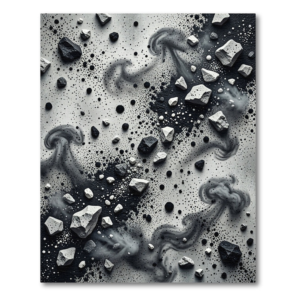 Monochrome Abstract Smoke and Stone Art Rug