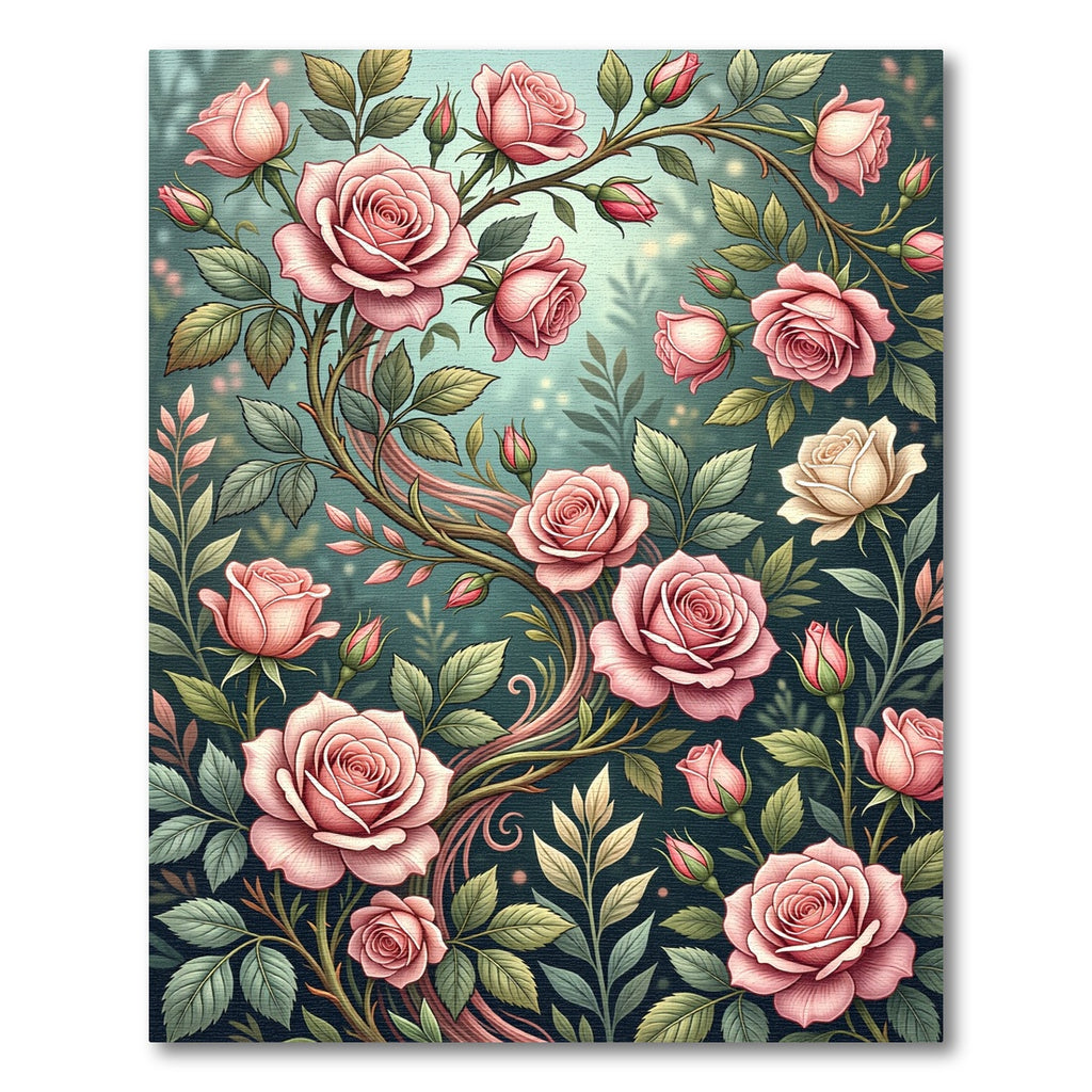 Elegant Pastel Pink Rose Garden Mural Rug