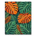 Vibrant Orange and Green Tropical Monstera Leaves Rug