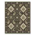 Ornate Black Gold Paisley Fish Square Rug