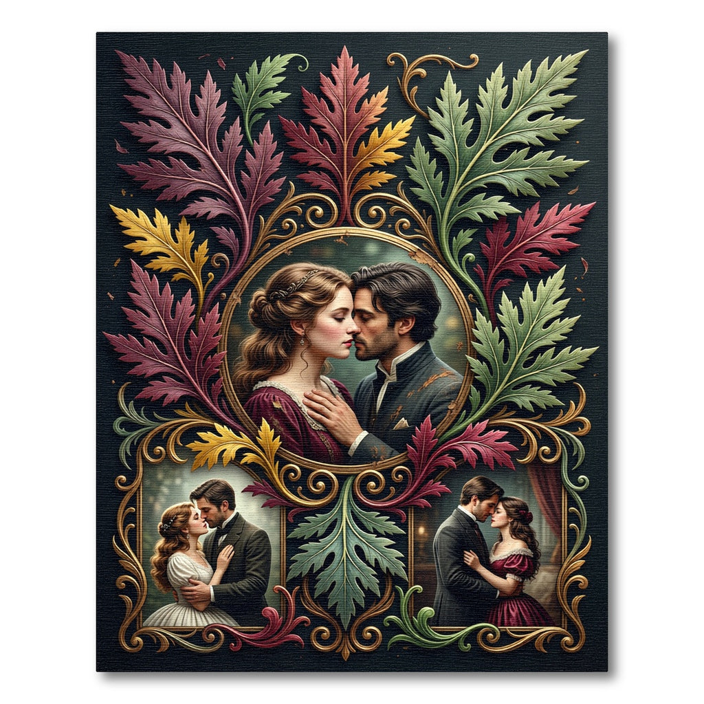 Victorian Couple Romantic Leaf Surround Rug