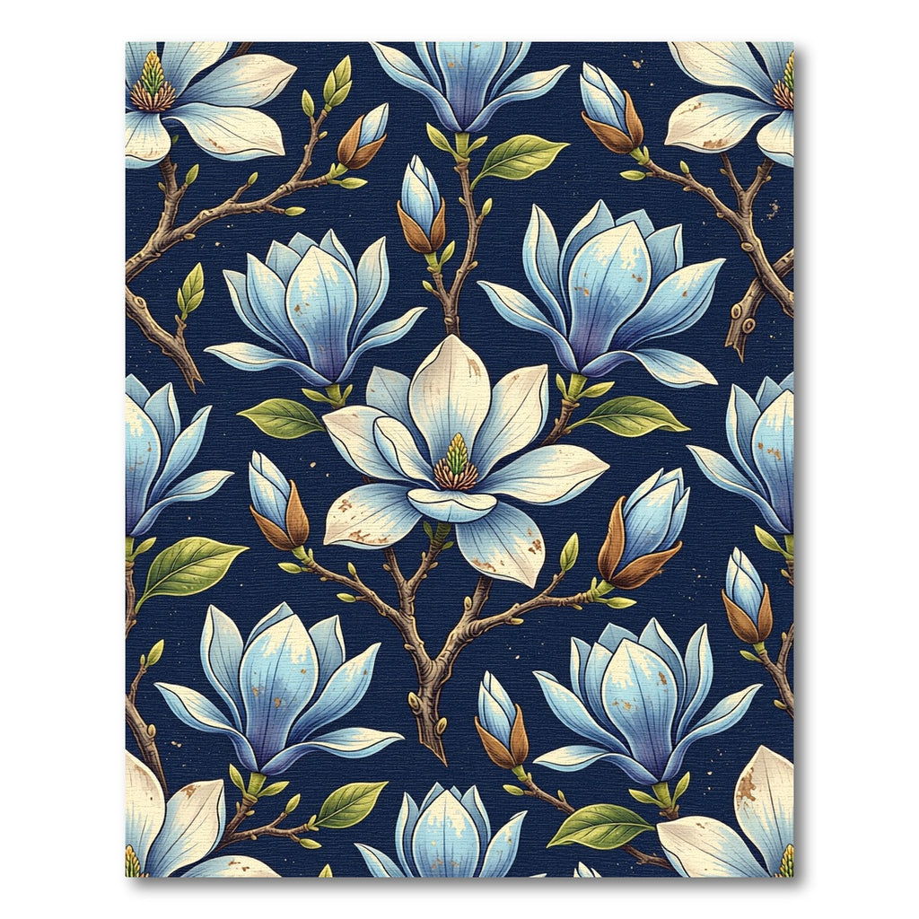 Navy Blue Floral Branch Magnolia Rug
