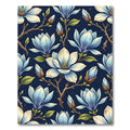 Navy Blue Floral Branch Magnolia Rug