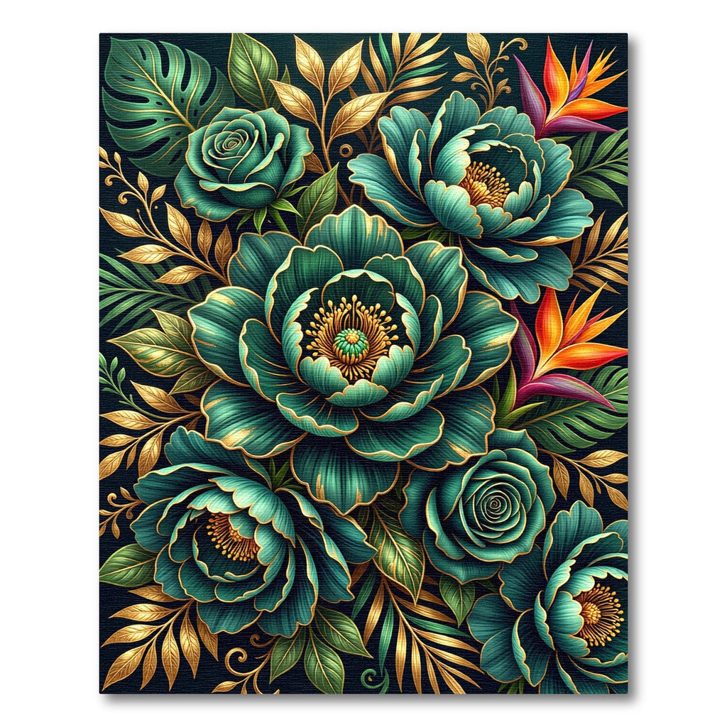 Emerald Lush Tropical Floral Burst Rug