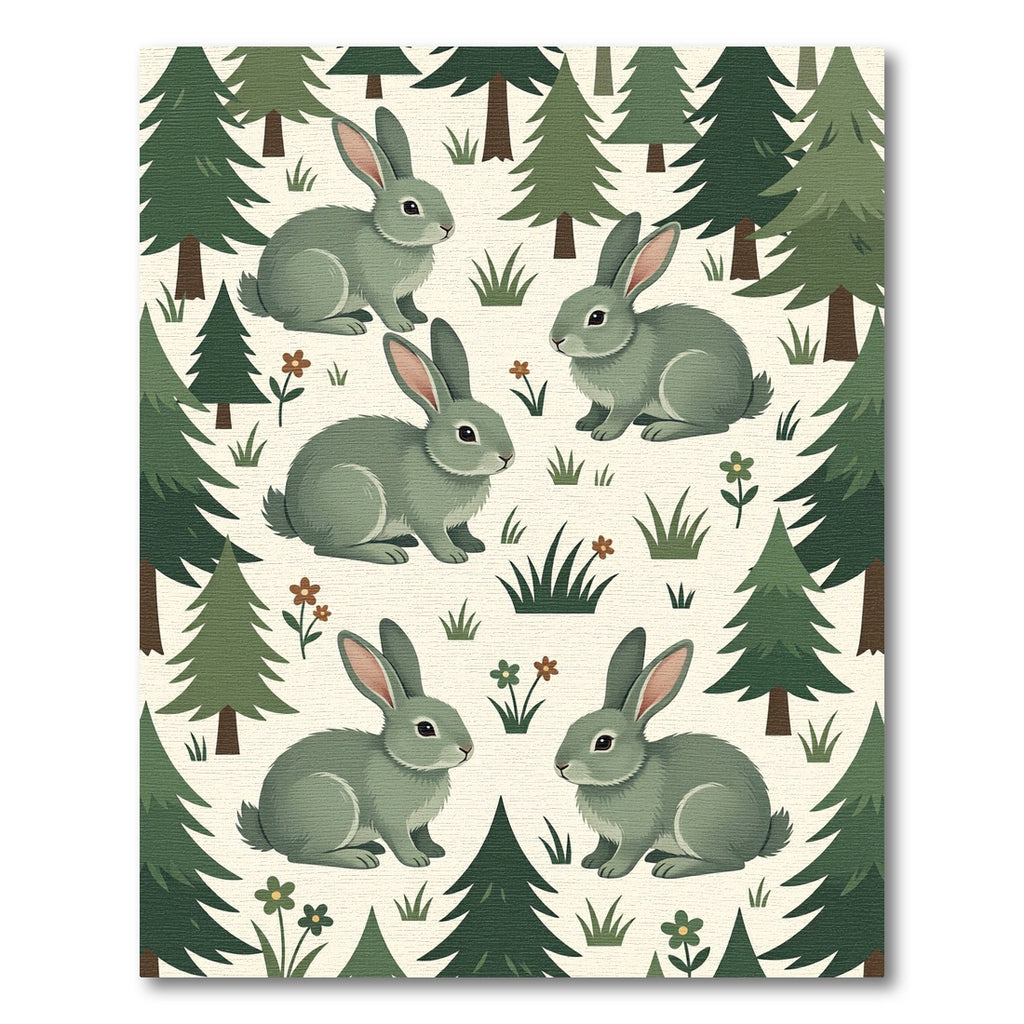 Forest Green Woodland Rabbit Foliage Rug
