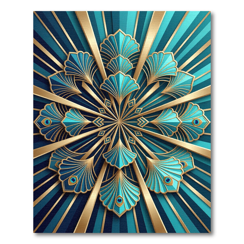 Art Deco Teal Gold Fan Radiance Rug
