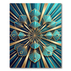 Art Deco Teal Gold Fan Radiance Rug
