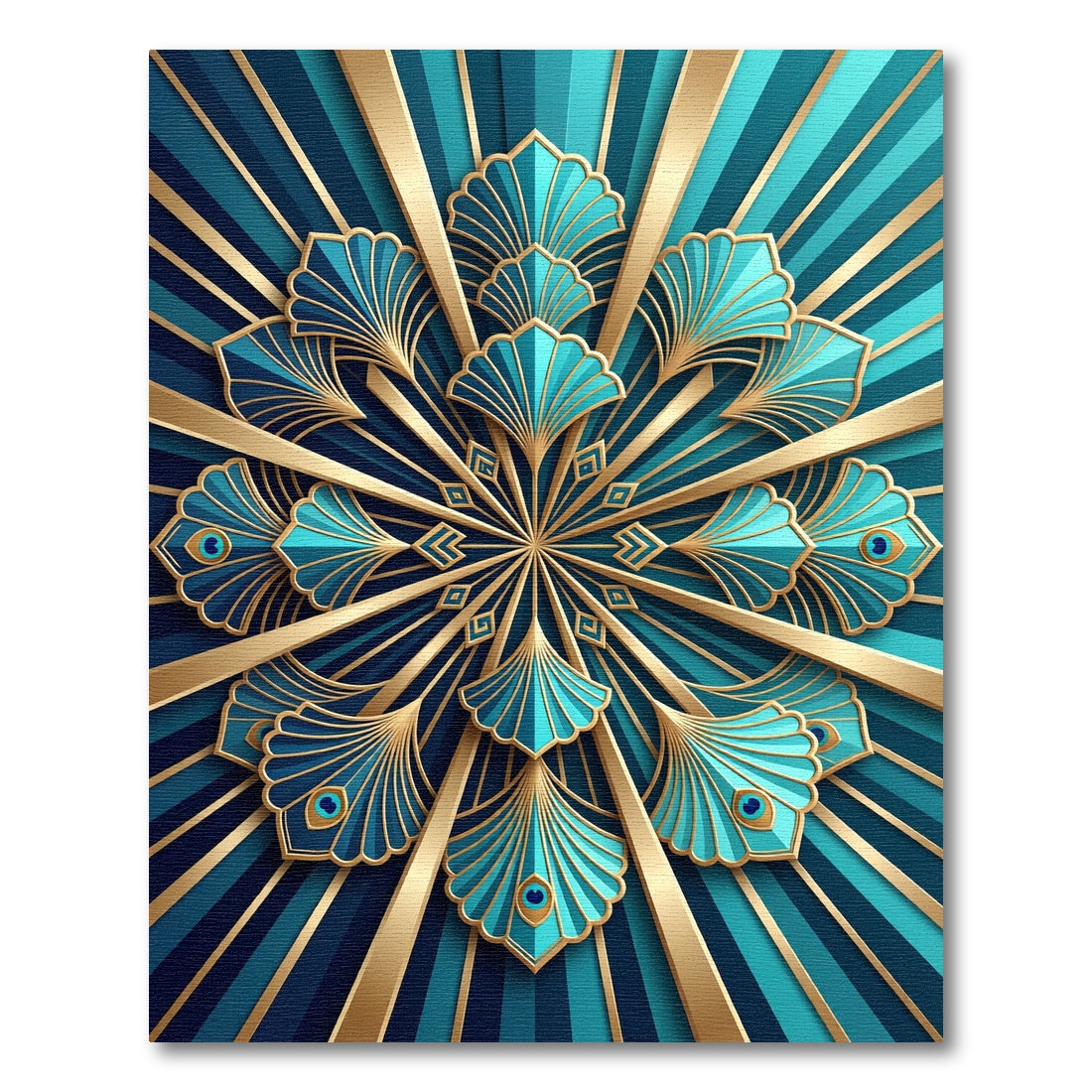 Art Deco Teal Gold Fan Radiance Rug