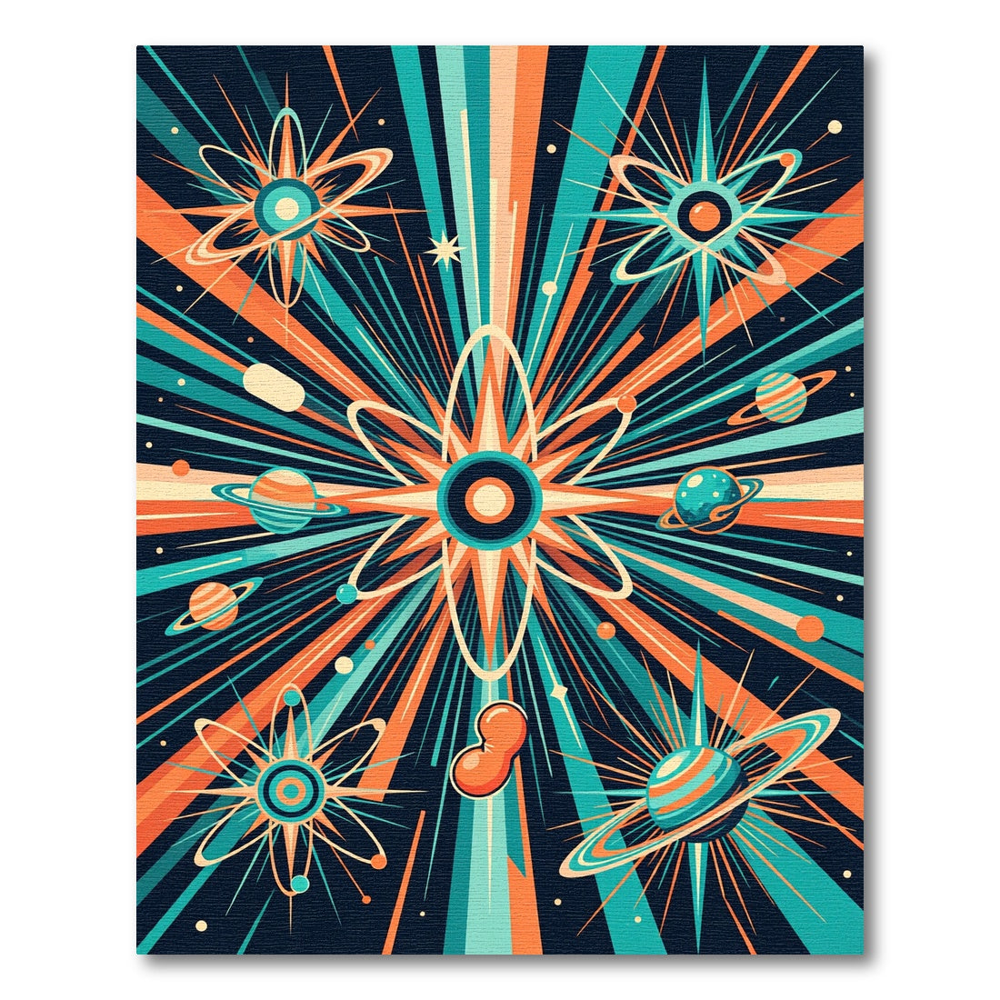 Retro Atomic Starburst Planet Rug