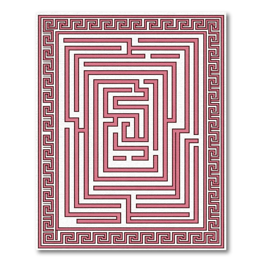 Pink Maze With Greek Key Border Rug