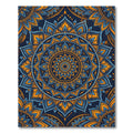 Golden Blue Ornate Circular Floral Mandala Rug
