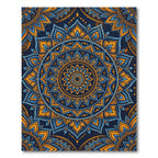 Golden Blue Ornate Circular Floral Mandala Rug
