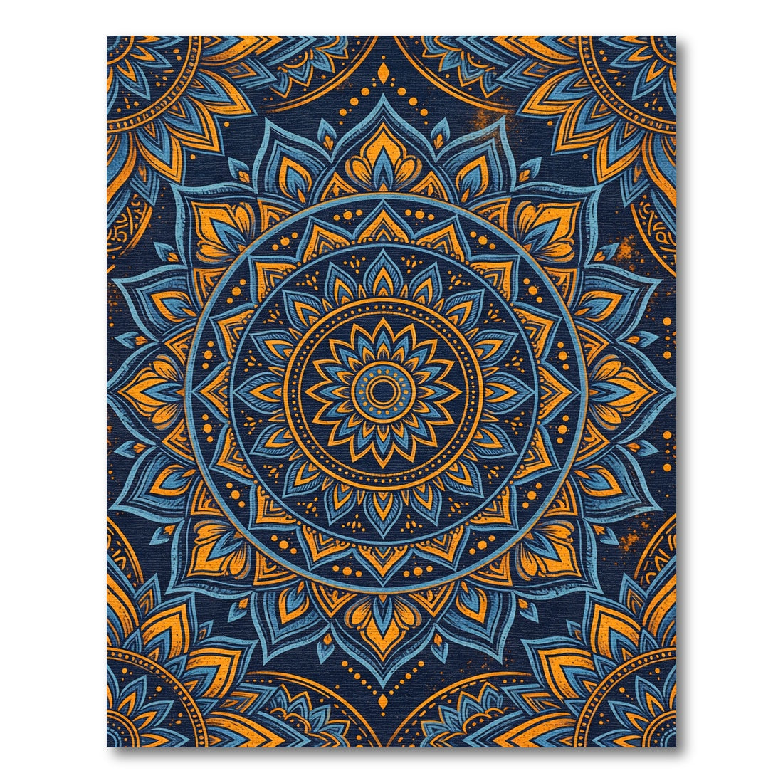 Golden Blue Ornate Circular Floral Mandala Rug
