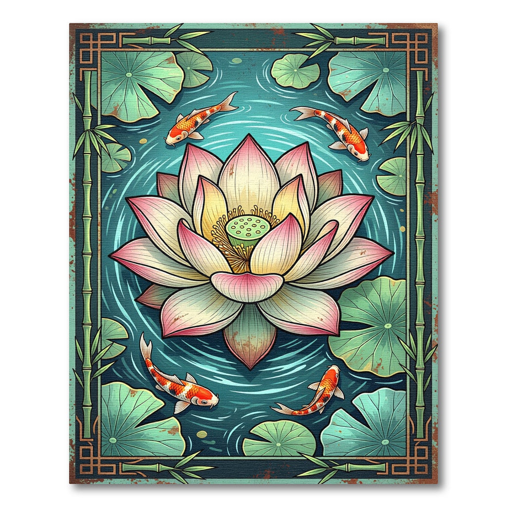 Koi Pond Lotus Flower Zen Art Rug