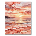 Watercolor Sunset Ocean Waves Rug