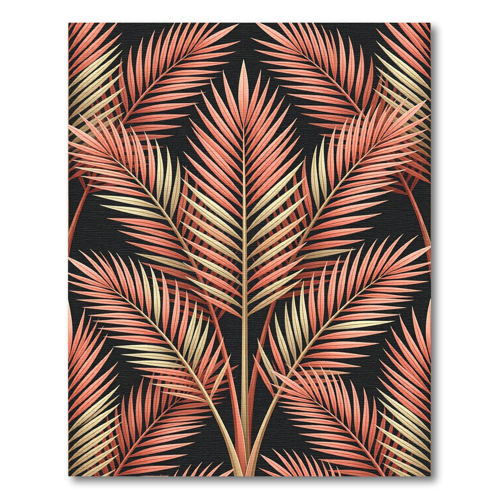 Coral Gold Palm Frond Pattern Rug