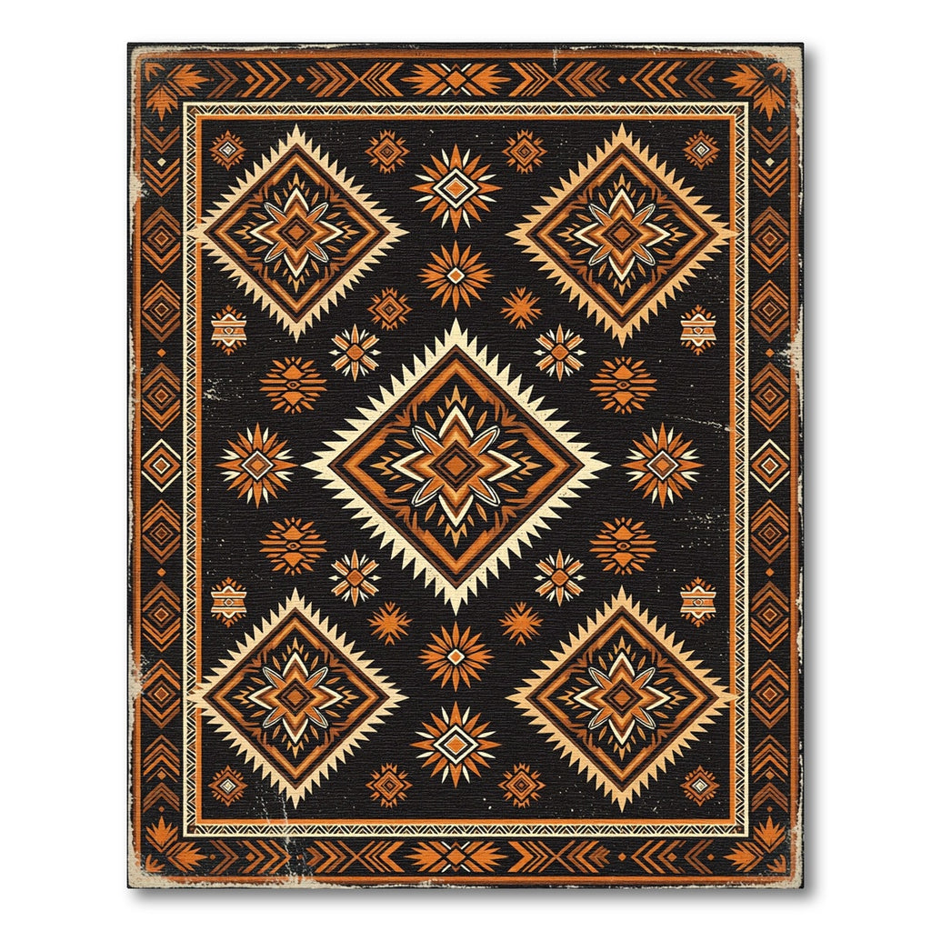 Earthy Black Ochre Tribal Geometric Rug