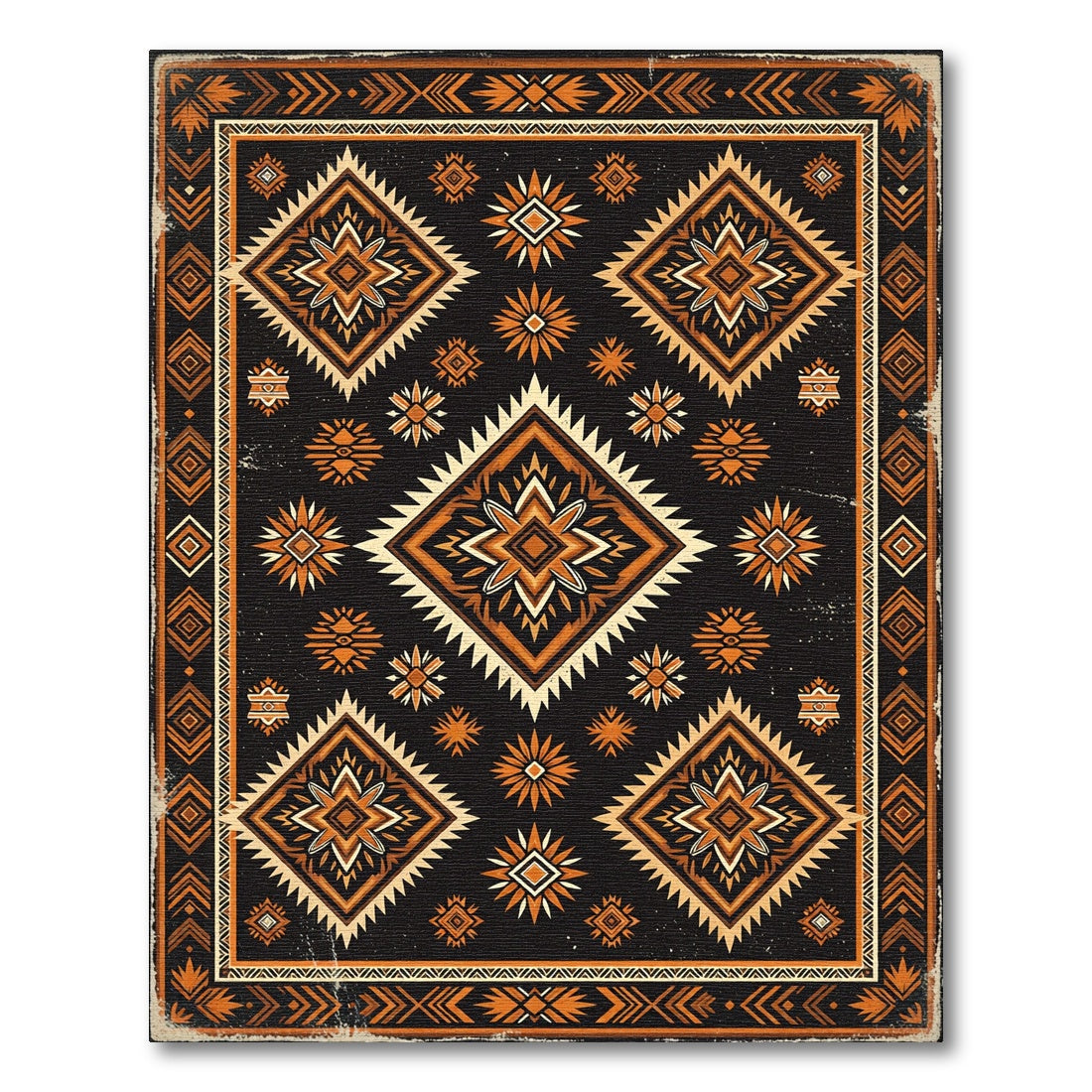 Earthy Black Ochre Tribal Geometric Rug