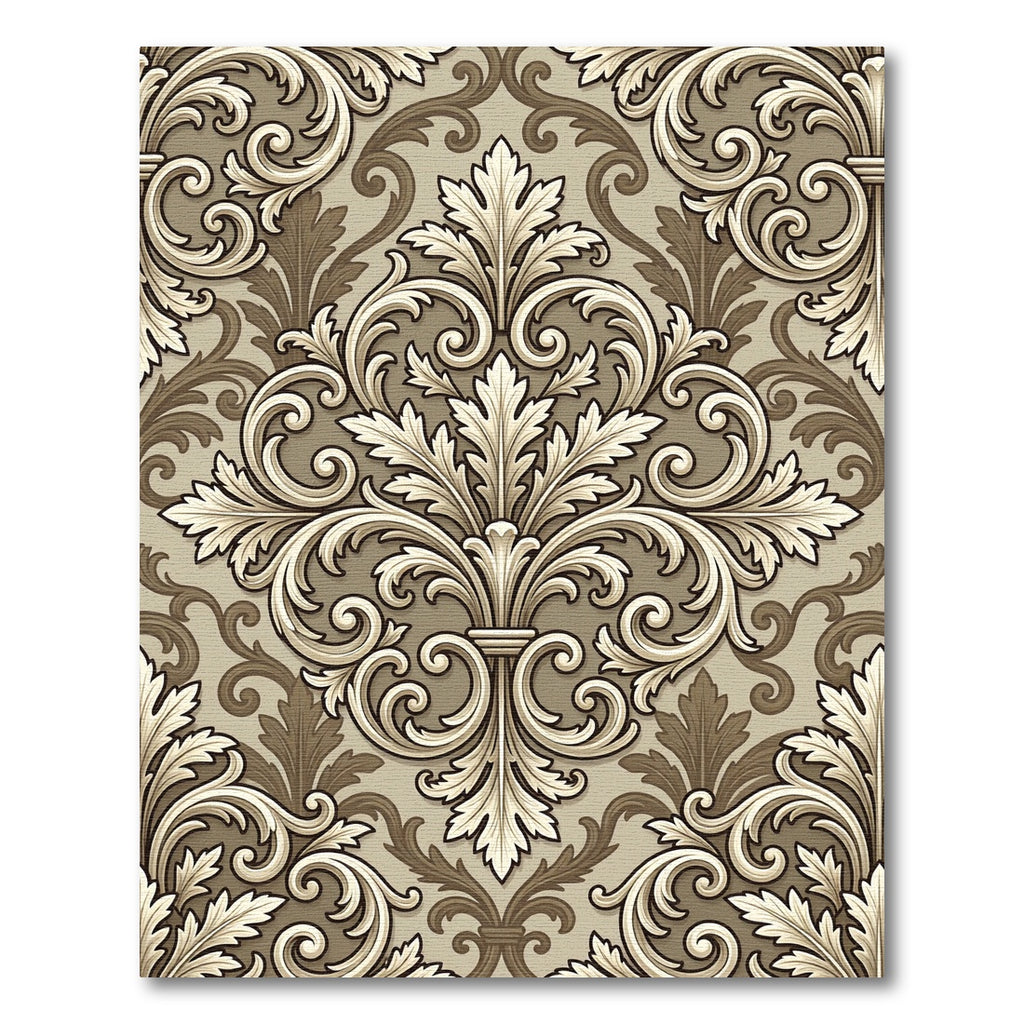 Classic Scrollwork Beige Floral Damask Rug