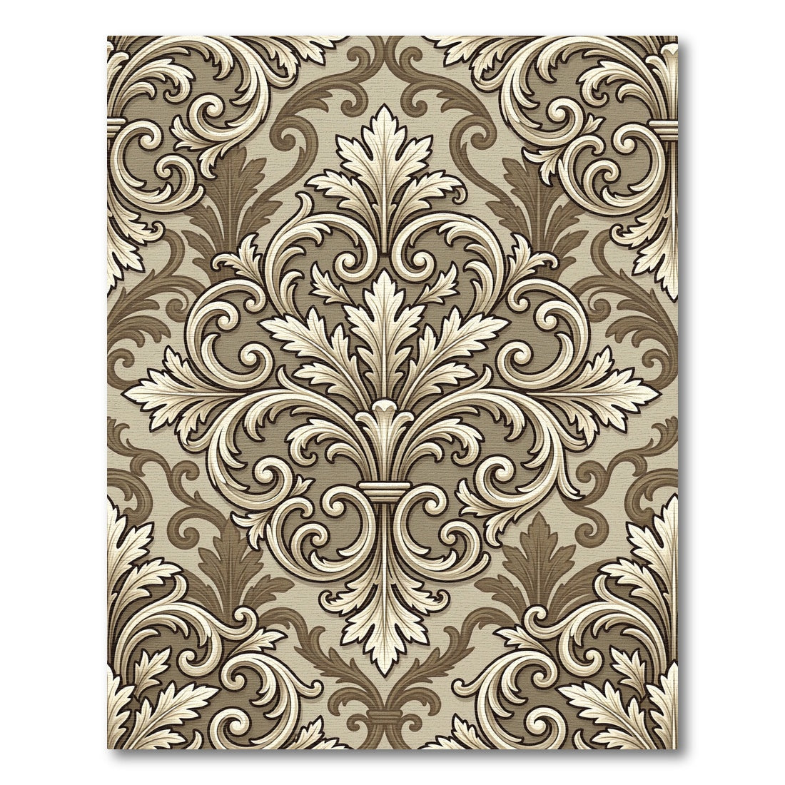 Classic Scrollwork Beige Floral Damask Rug