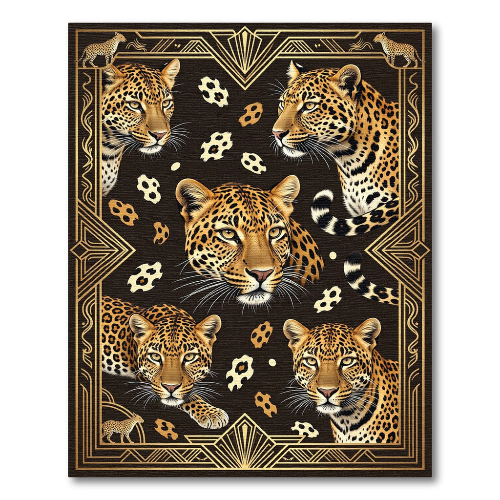 Art Deco Golden Leopard Portrait Rug