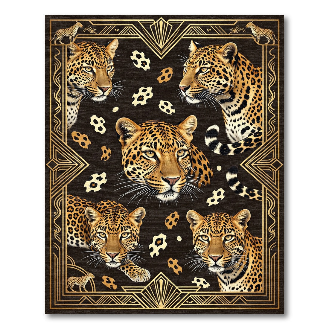 Art Deco Golden Leopard Portrait Rug