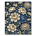Dark Blue Cream Floral Chinoiserie Garden Rug